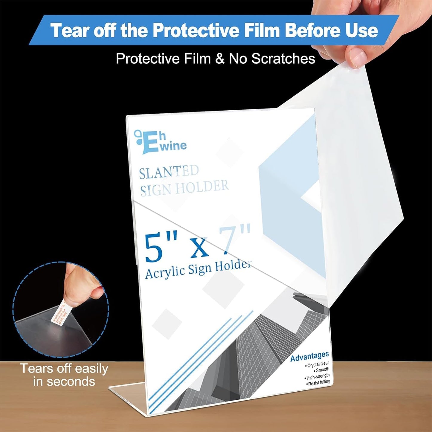 EHWINE 24 Pack 5 x 7 Acrylic Sign Holder, Clear Plastic Signs Display Stand, Vertical Slanted Back Paper Holder Stand up Table Top Sign Holders Flyer Stand Frames Suitable for Office Business Store