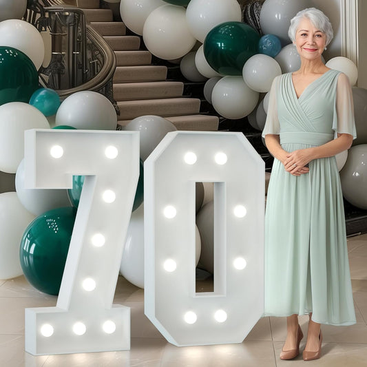 Marquee Numbers 3 Feet Tall Big Light Up Numbers 70th Birthday Decorations Women Men White Anniversary Party Decor Large Cardboard Prop Backdrop Sign 70