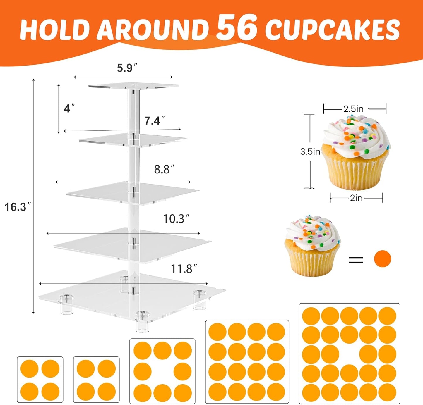 Cupcake Stand for 50 Cupcakes, 5 Tier Cupcake Holder, Large Clear Cupcake Tower, Acrylic Cupcake Stand, Cupcake Display Stand for Party, Wedding, Birthday, Baby Shower, Halloween