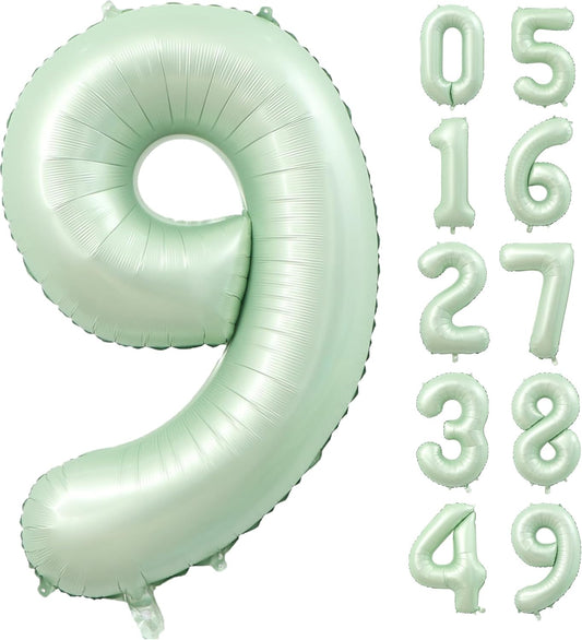 40 Inch Olive Green Number 9 Balloon Big Self Inflating Foil Number Balloons 0-9,Light green Digital 9 Helium Balloon for 9th 19th Girls Birthday Graduation Anniversary Party Decoration