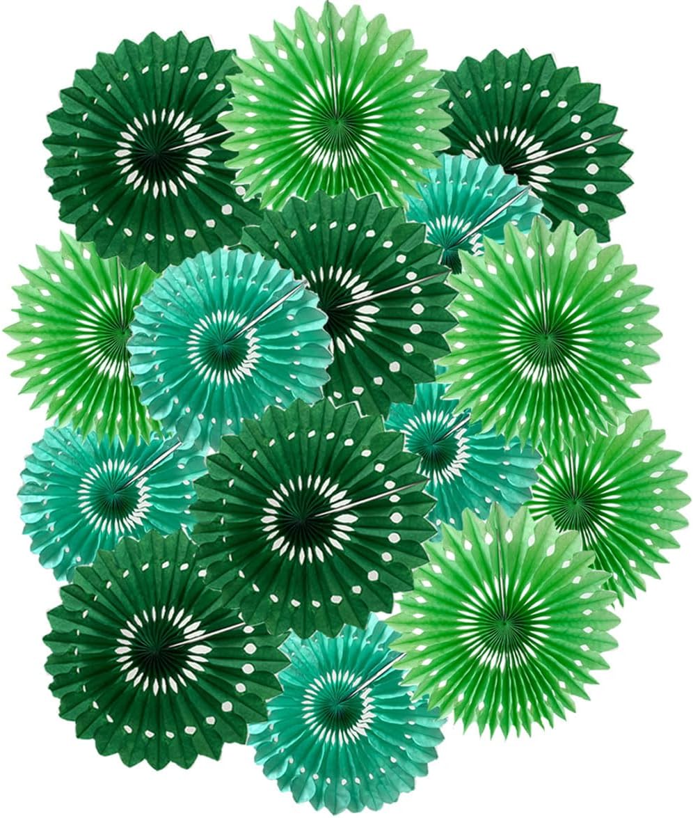 15pcs 10'' 12'' 14'' Paper Fans Decorations Green Theme Party Decor Round Tissue Paper Fans Hanging Paper Fans Set Party Paper Honeycomb Fans Decorations for Party Birthday Wedding Events