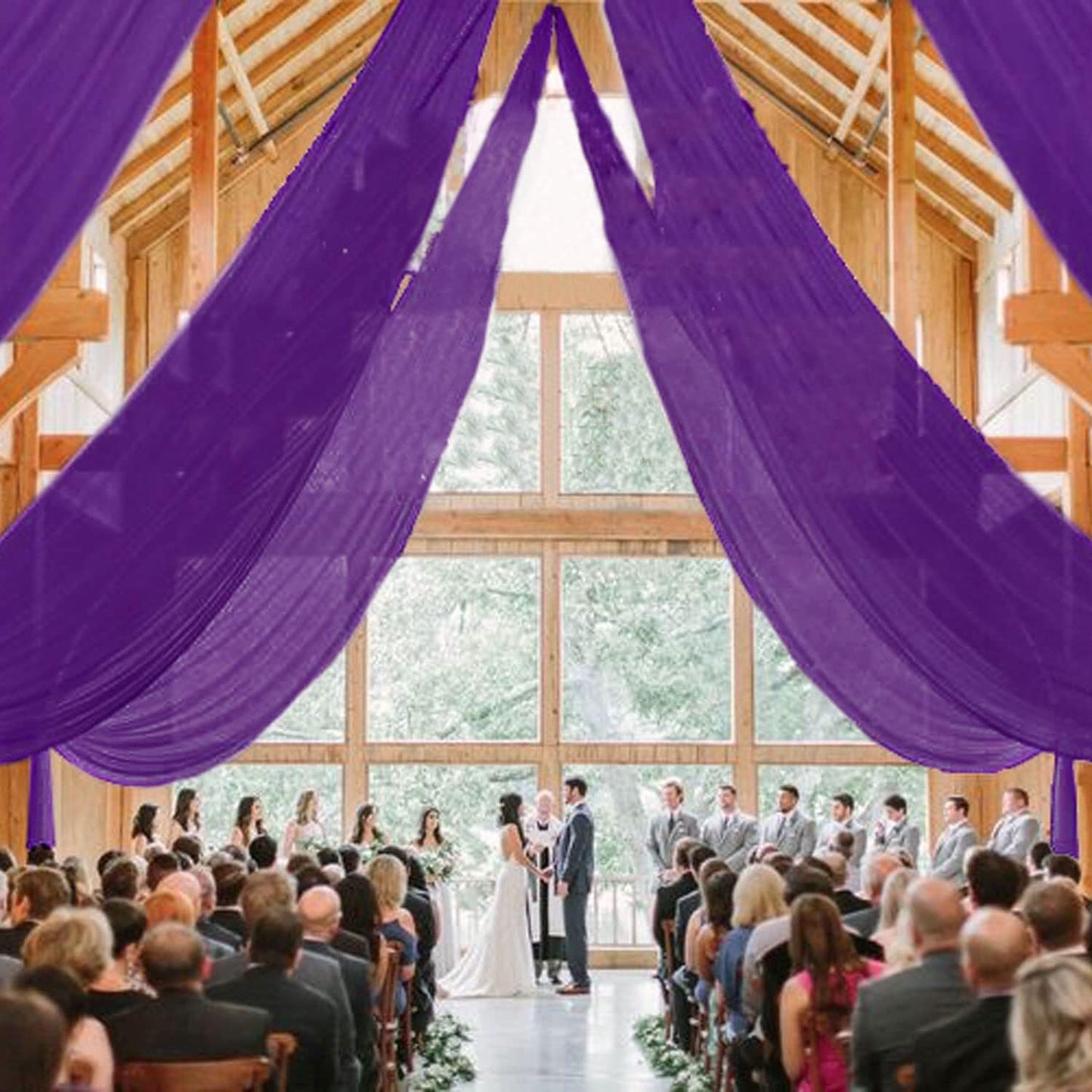 MODFUNS Wedding Ceiling Drapery Purple 5x30FT 2 Panels Sheer Wedding Arch Drapes Chiffon Fabric Ceiling Curtains Drapes for Party Tulle Backdrop Curtains Birthday Banquet Arch Draping
