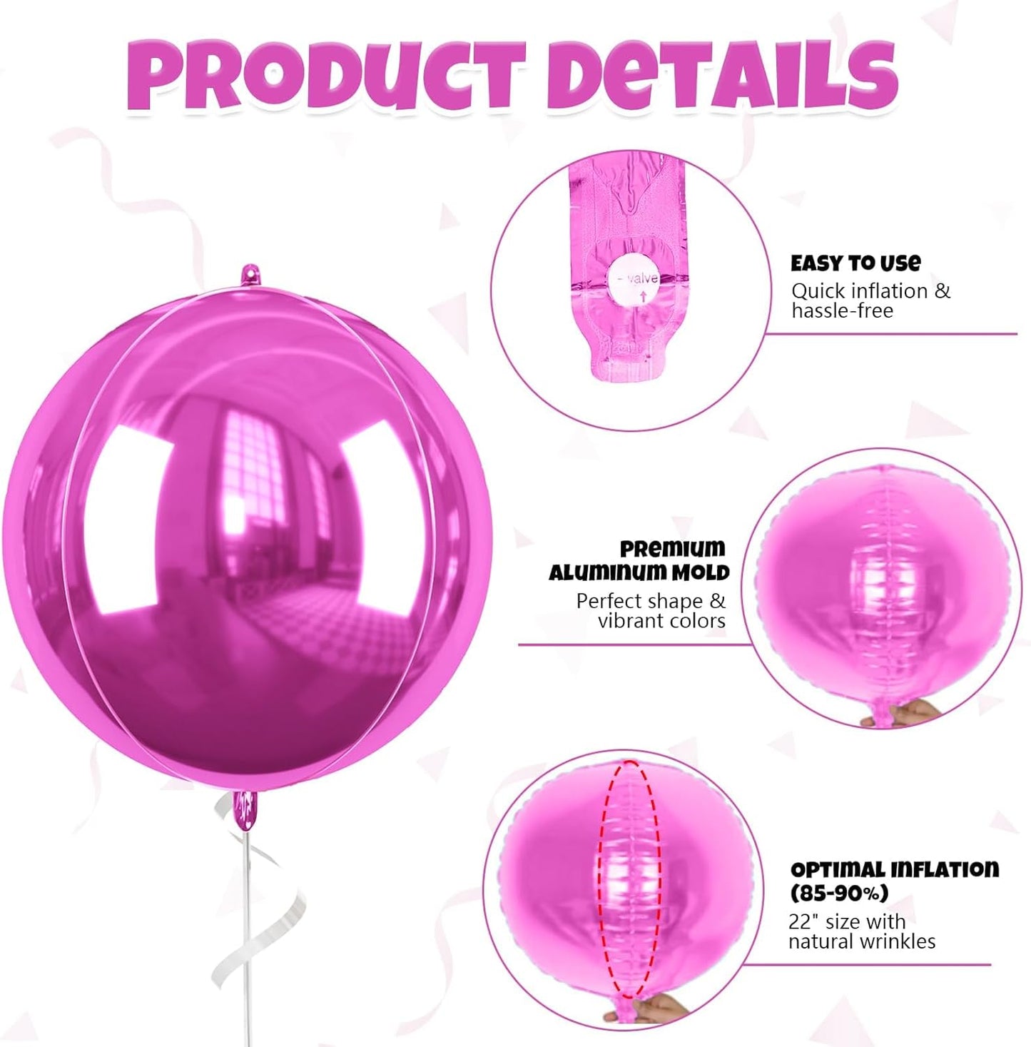 6 Pcs Hot Pink and Pink Balloons, 22 Inch Big Round Foil Balloon for Graduations Birthday Party Baby Shower Wedding Decorations