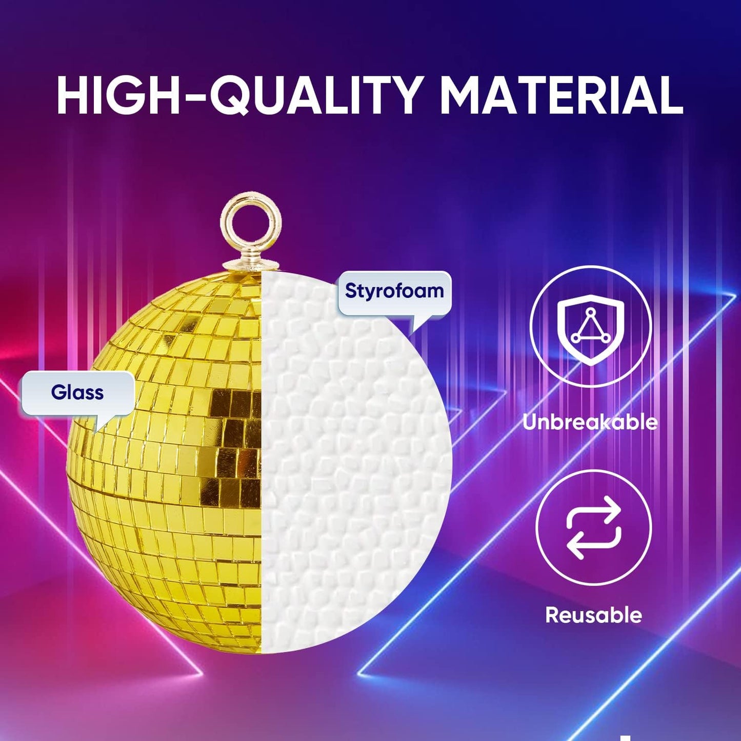 Mirror Disco Ball Decor, 6 inch Stage Mirror Balls Gold Disco Ball Ornaments Reflective Party Decorations with Hanging Ring for Birthday Christmas Wedding Home Room Decor (6inch, Gold)