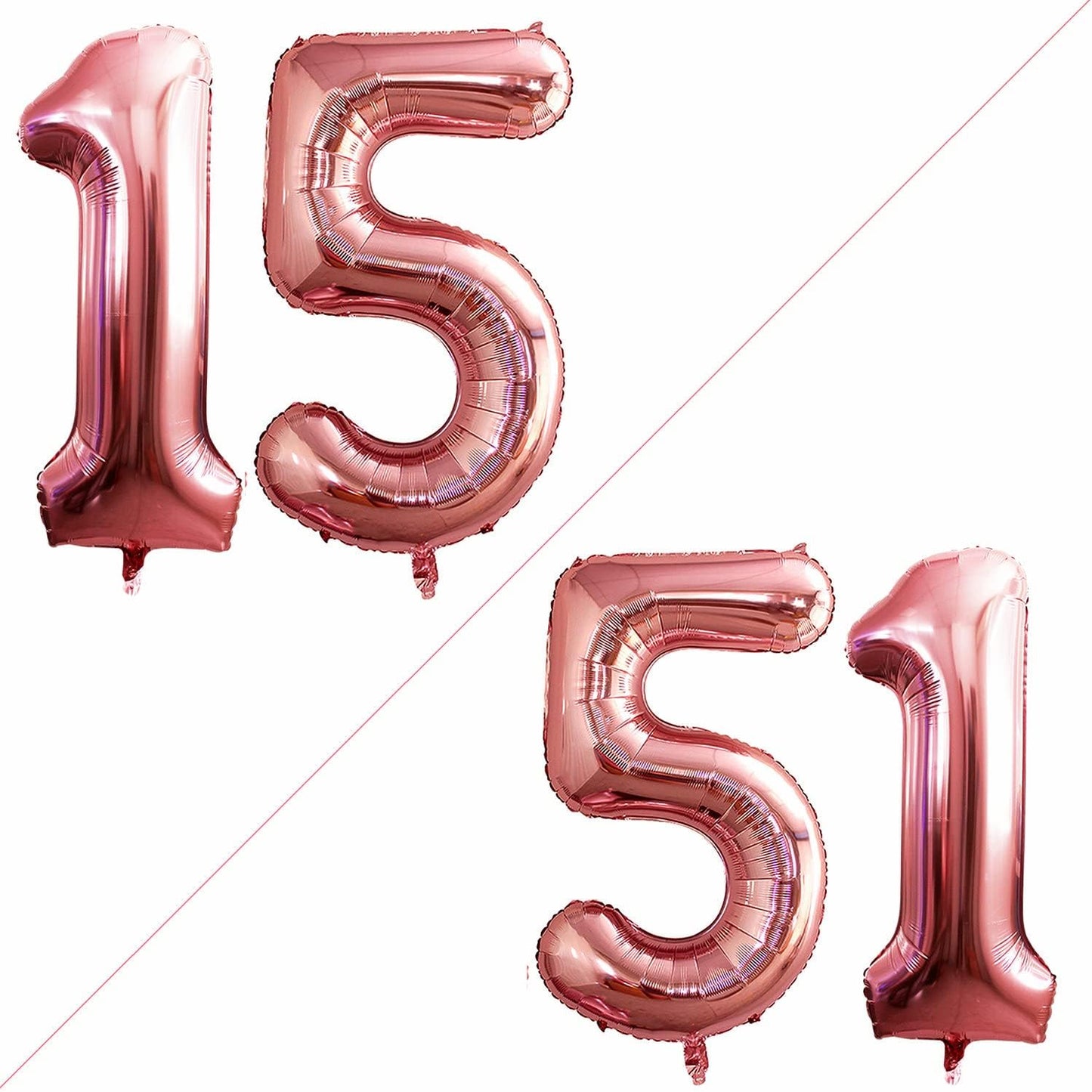 GOER Number 15 Balloons for 15th Birthday Sweet 15 Party Decorations,42 Inch Jumbo Foil Helium 51 Balloons for 51st Birthday Party Decoration (Rose Gold)