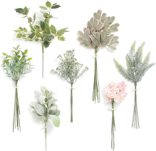 Serra Flora Artificial Greenery Spray Box Set(Pack of 48pcs) with 7 Kinds of DIY Wedding Bouquet Filler Table Centerpieces and Floral Arrangement