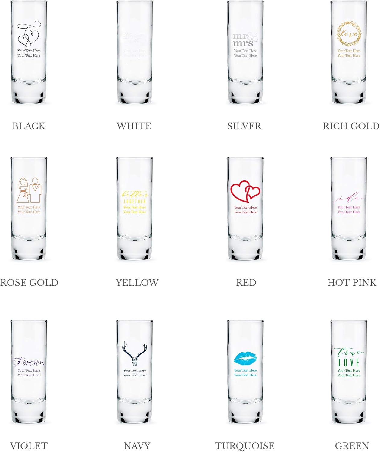 WEDDINGSTAR Personalized 2.5oz Tall Shot Glass Customizable Full Color Print - 12 pack