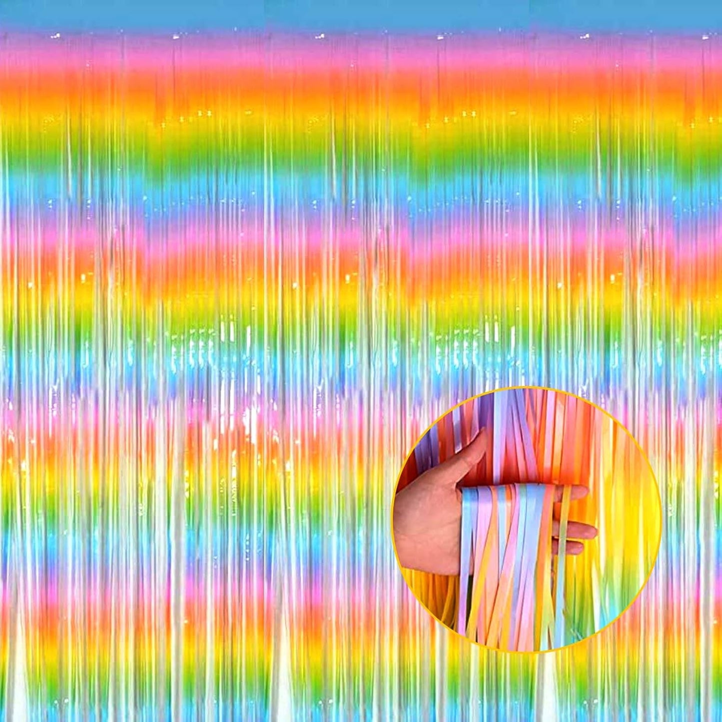 4 Pack Macaron Rainbow Foil Fringe Curtain Backdrop, 3.28Ft x 8.2Ft Metallic Tinsel Foil Fringe Streamer Curtains for Photo Booth, Birthday, Wedding, New Year’s, Easter Decorations Party Supplies