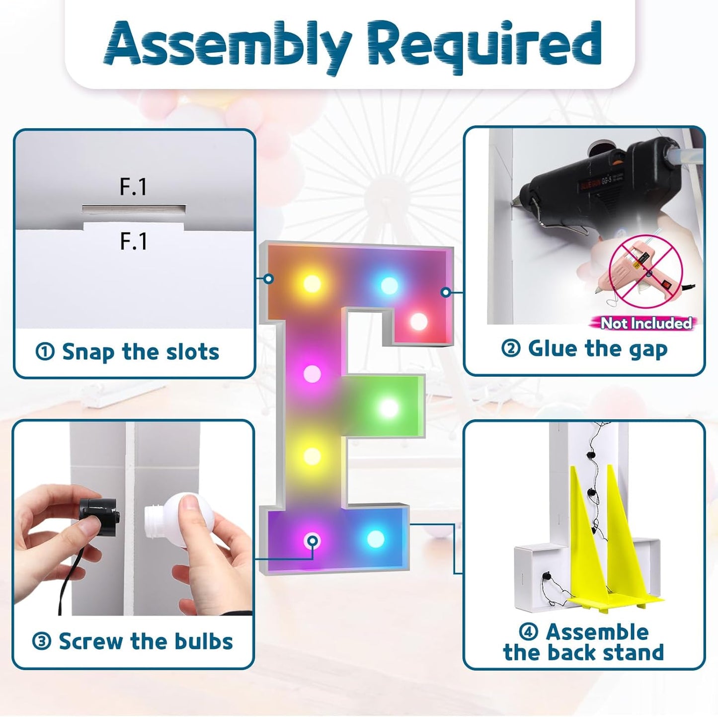 imprsv 3FT Colorful Marquee Light Up Letters F, 18 Colors Large Light up Letters Alphabet Sign with Remote, Big Marry Me Sign, Birthday Party Decorations Baby Shower Anniversary Wedding Decoration