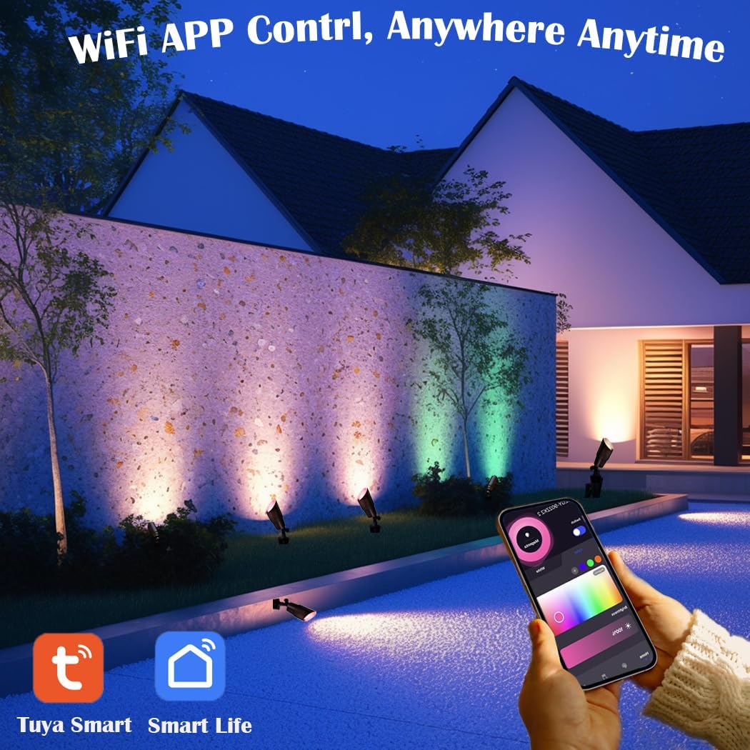 Low Voltage Landscape Lighting with 4 Spot Lights, RGB Color Changing from Warm to Cool White 5000K 12V Outdoor Landscape Lights,Waterproof Black LED Spotlights for Outdoor Garden Pathway,4 Pack