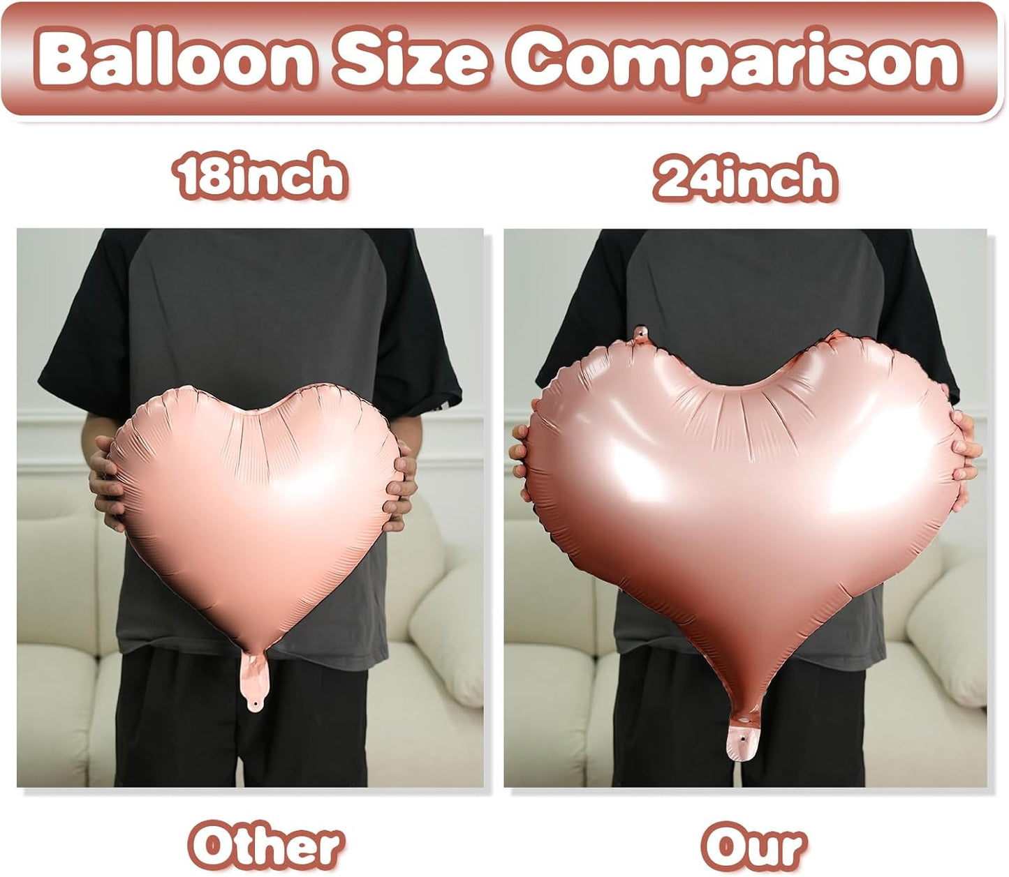 Rose Gold Heart Balloons,24Inch Large Gold Heart Foil Balloons for Valentine's Day Birthday Wedding Baby Shower Anniversary Party Decorations