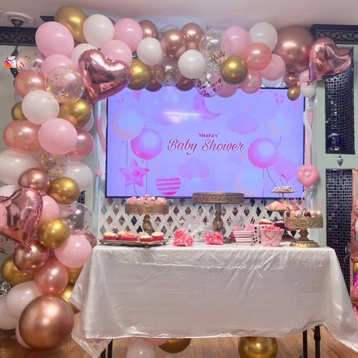 Balloons Pink Gold Confetti, 60 Packs 12 Inch Pink White Metallic Gold Balloon for Girls Birthday Wedding Bridal Baby Shower Princess Party Decorations