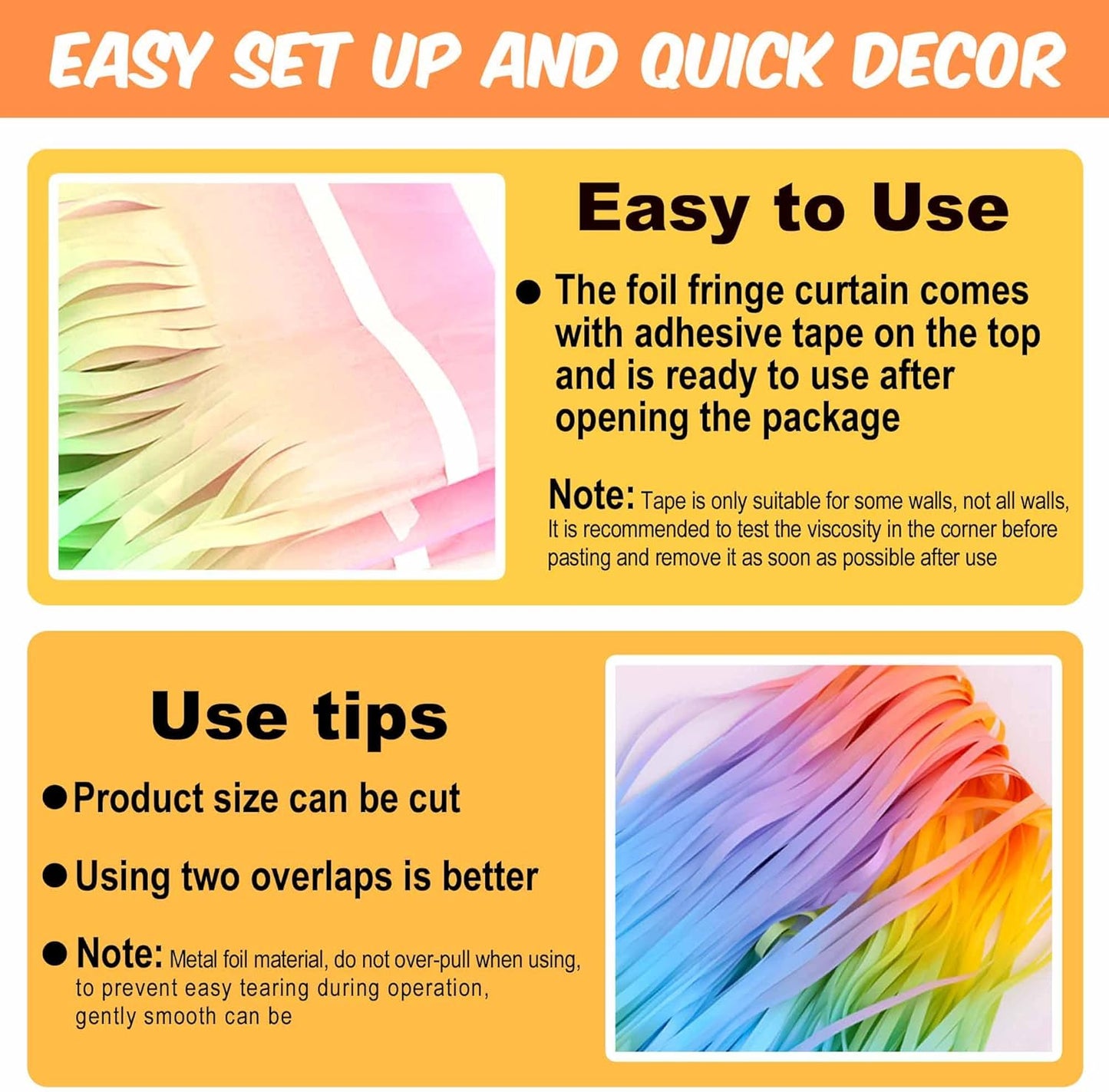 6 Pack Light Rainbow Foil Fringe Curtains Backdrop, 3.28 x 8.2 Ft Metallic Streamers Tinsel Curtains Background for Photo Booth, Birthday, Weddings, Carnivals, Graduation, Themed Party Decorations