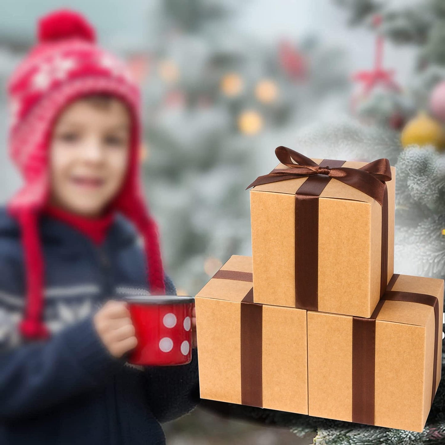 COTOPHER Small Gift Boxes 25 Pack 6x6x6 inches Brown Gift Boxes with Lids for Gifts, Crafting, Wedding Party Favor, Cupcake Boxes, Candy, Bridesmaids Proposal Box with Ribbons and Stickers