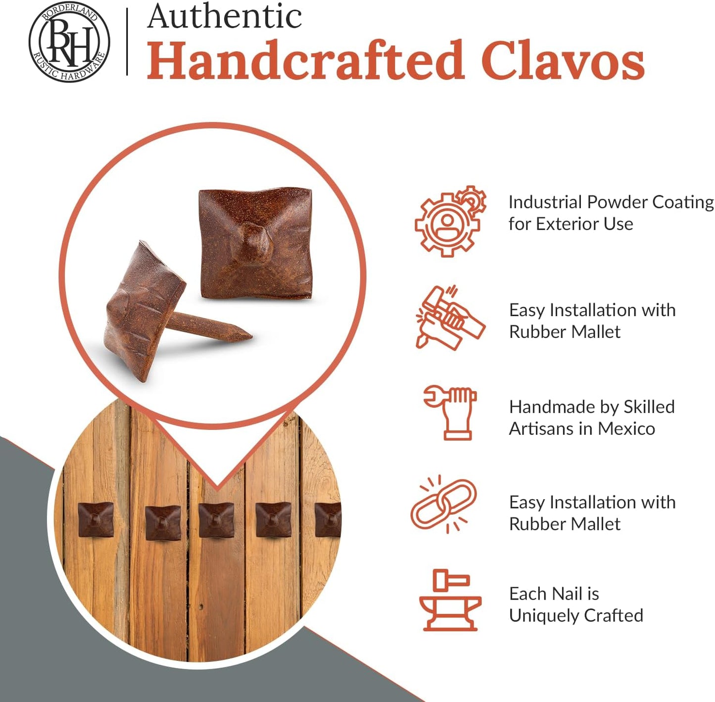 25 Pack 0.75" Square Head Iron Clavos Decorative Nails – Sealed Rusted – Handmade Rustic Square Fasteners for Farmhouse Shutters, Barn Doors, Shutters, and Gates – Ornamental Wood Accent