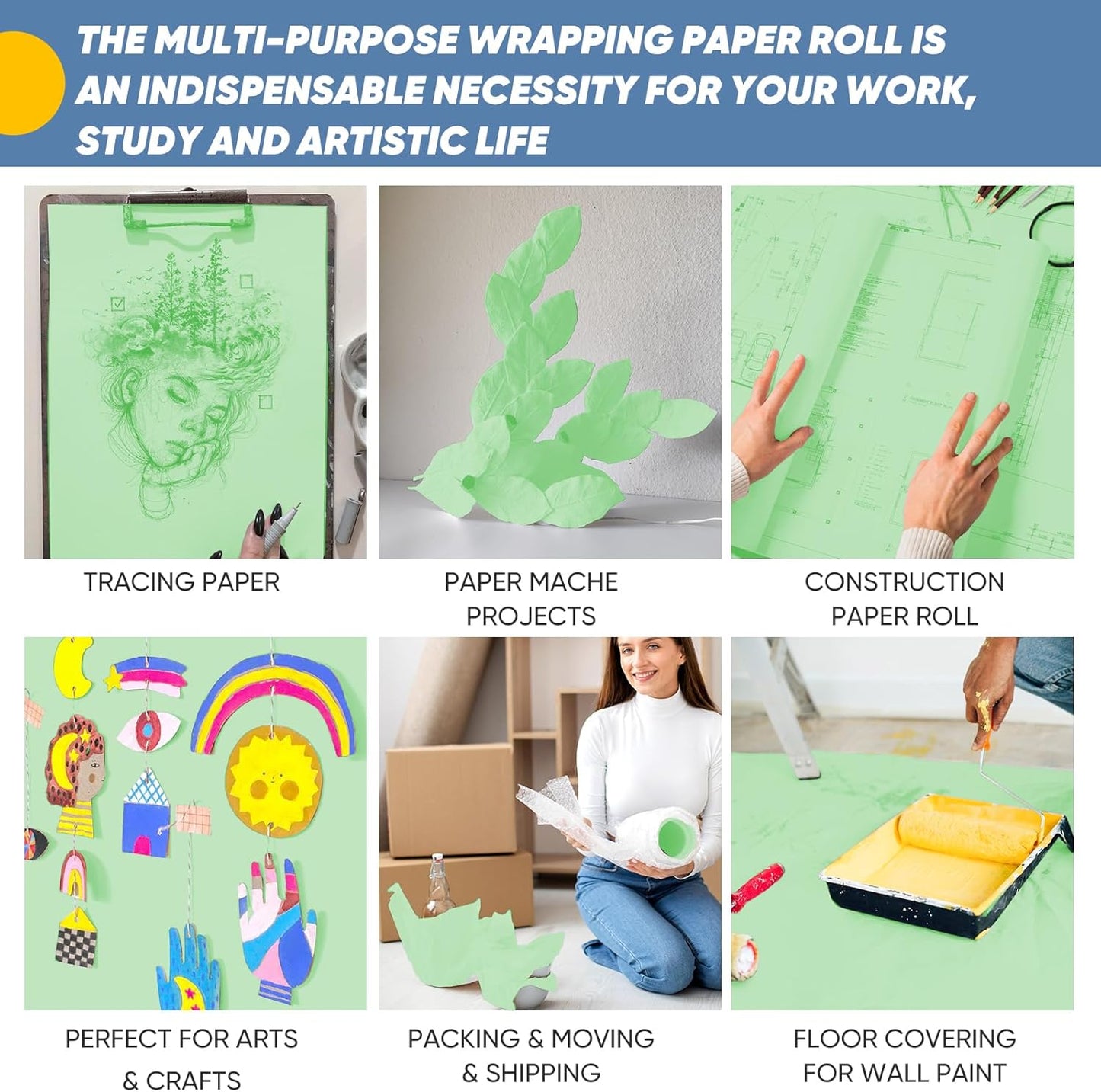 Light Green Wrapping Paper, 15"x900" (75FT) Craft Paper Kraft Paper Roll Poster Bulletin Board Decorative Paper Roll, Happy Birthday Anniversary Bouquet Flower Wedding Gift Wrap