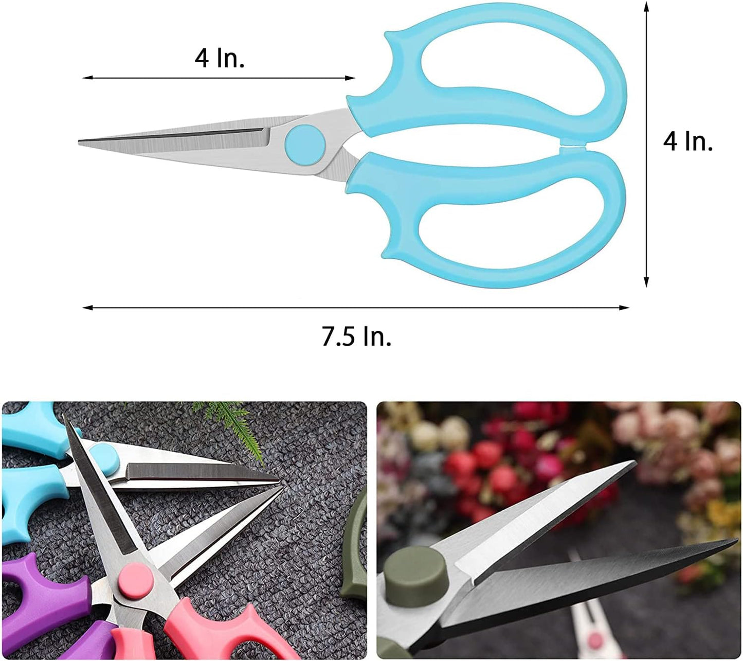 Leize Flower Scissors, Premium Thickened Stainless Steel Floral Shears, Strong Pruner for Flowers, Branches and Leaves (Blue Slender)