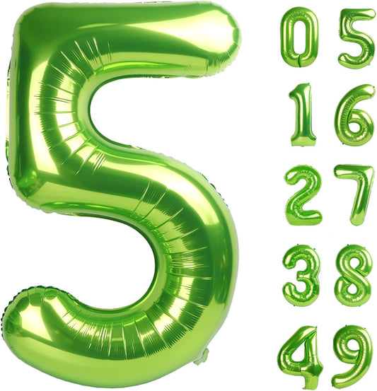 Light Green 40 Inch Large Number 5 Birthday Balloon, Five 5th 15 25 35 50 55 Birthday Celebration Decorations, Light Green Foil 5 Mylar Helium Balloons Girl Boy Anniversary Party Supplies