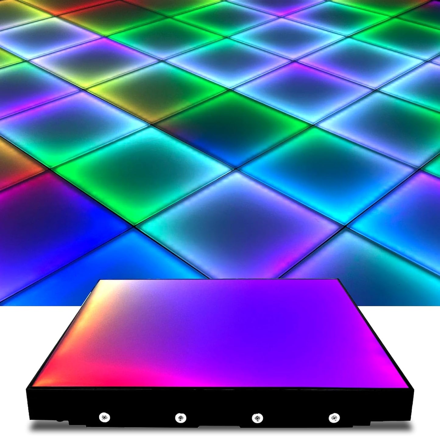 Dance Floor Stage Lights-Tempered Glass with Flight Case - RGB Color Changing Lights for Wedding, Party, Club - Non-Slip (RGB-Magnetic, 12 * 12 FT)
