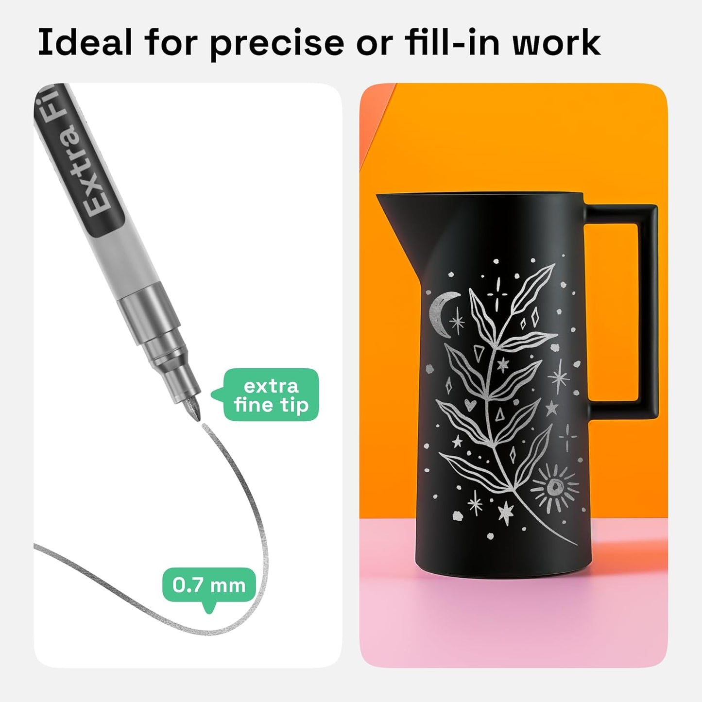 ARTISTRO 2 Silver Permanent Marker - Waterproof Markers for Tire, Fabric, Rocks, Glass, Ceramic, Wood, Paper - Oil Based Metallic Paint Pens - Extra-Fine Tip 0.7mm