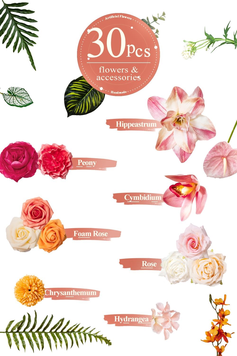 TINGE TIME Artificial Flowers Combo, Fake Flowers Box for DIY Wedding Bouquets Table Centerpieces Floral Arrangements Party Baby Shower Home Summer Decorations (Tropical Citrus & Pink)