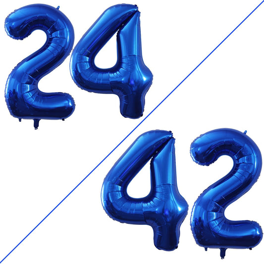 GOER Number 24 Balloons for 24th Birthday Party Decorations,42 Inch Jumbo Foil Helium 42 Balloons for 42nd Birthday Party Decoration (Blue)