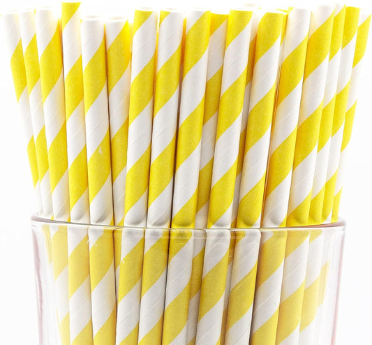 Pack of 900 Yellow Swirls Biodegradable 4-Ply Paper Drinking Straws (Compostable, Non-toxic, BPA-free)