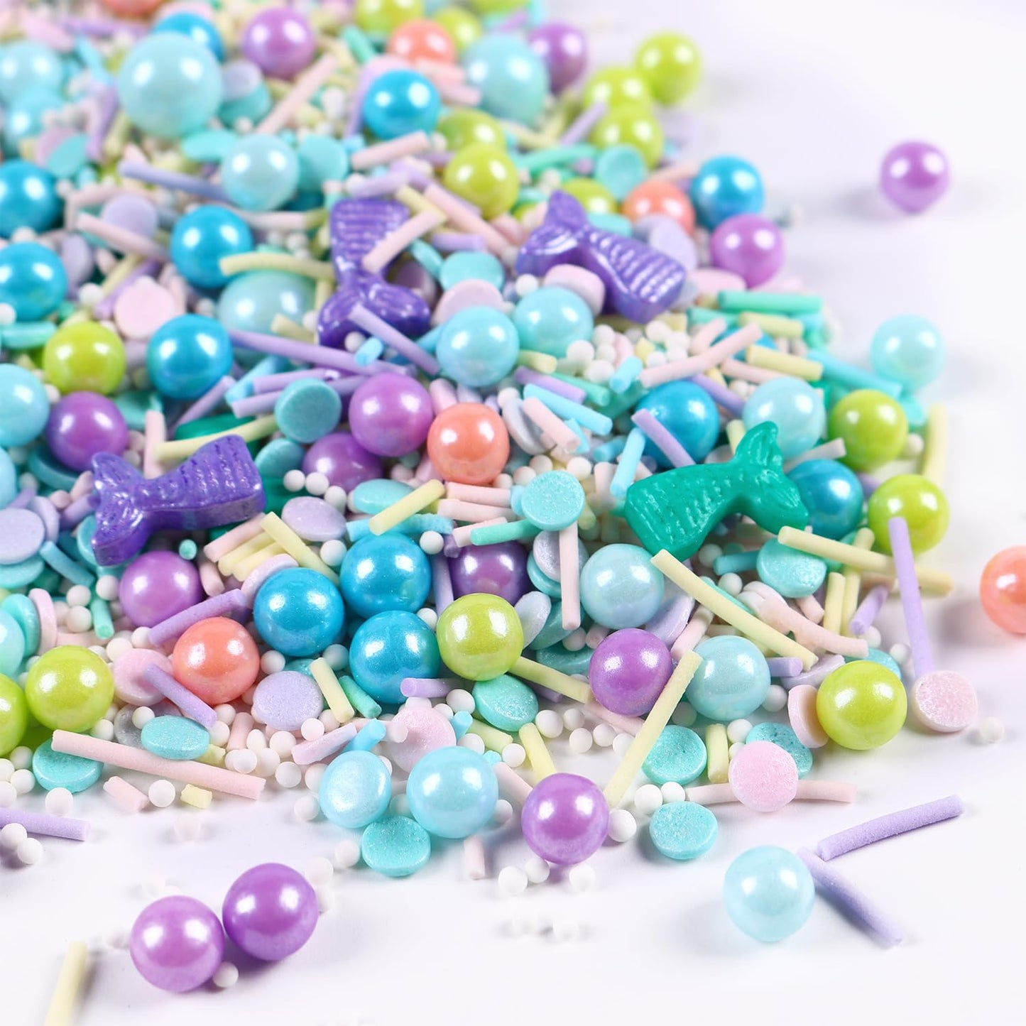 Edible Mermaid Sprinkles for Cake Decorating, Mermaid Cupcake Decorations, Pearl Sprinkles, Jimmy for Cupcakes, Cookies, Chocolate, Candy, and Ice Cream Topping(120g/4.23oz)