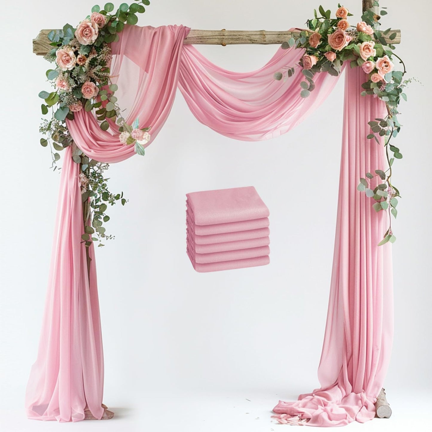 Wedding Arch Draping Fabric 6 Panels 28.7" x 20FT Blush Pink Sheer Chiffon Backdrop Drapes for Wedding Ceremony Birthday Party Bridal Shower Outdoor Decoration