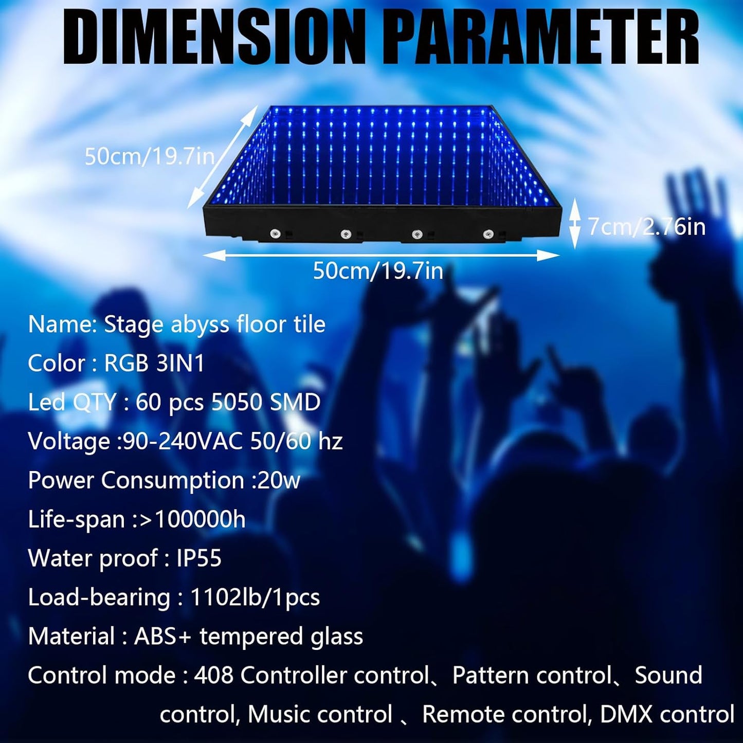 Dance Floor Stage Lights Tempered Glass Infinity Mirror Panel 3D Effect Led Dance Floor for Wedding Party Customizable (3D-Magnetic, 81PCS(14.8FTX14.8FT))