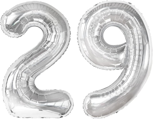 40 Inch Big Silver 29 Balloon Number, Jumbo Giant Happy 29th 29 Birthday Party Decorations, Large 29 Mylar Foil Anniversary Birthday Party Engagement Decorations