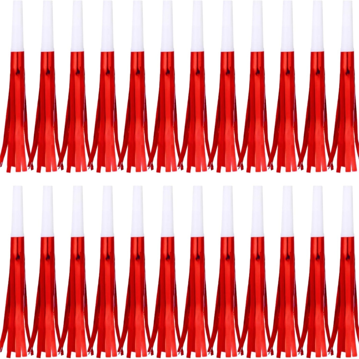 Metallic Fringed Noise Makers, for Noise Makers Party Favors, New Year Party, Baby Shower, Kids Birthday, 24 Pcs, Red