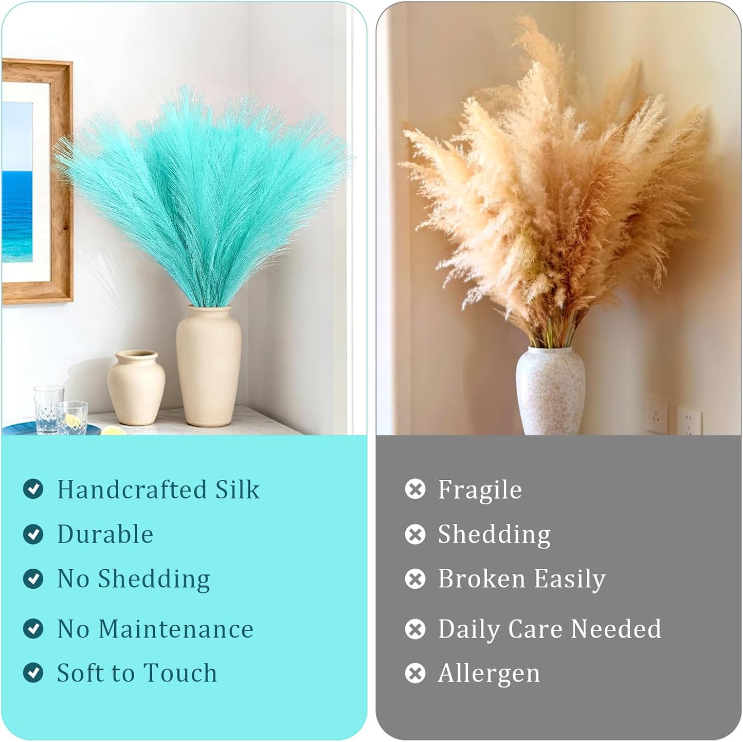 50pcs Faux Pampas Grass, 21.6" Short Artificial Pompous Grass Branches for Vase Filler Home Table Centerpieces Wedding Decor (Sky Blue)