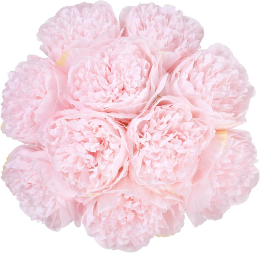 U'Artlines 20 Heads Artificial Peony Silk Flower Leaf Home Office Wedding Party Festival Bar Decor (Light Pink)