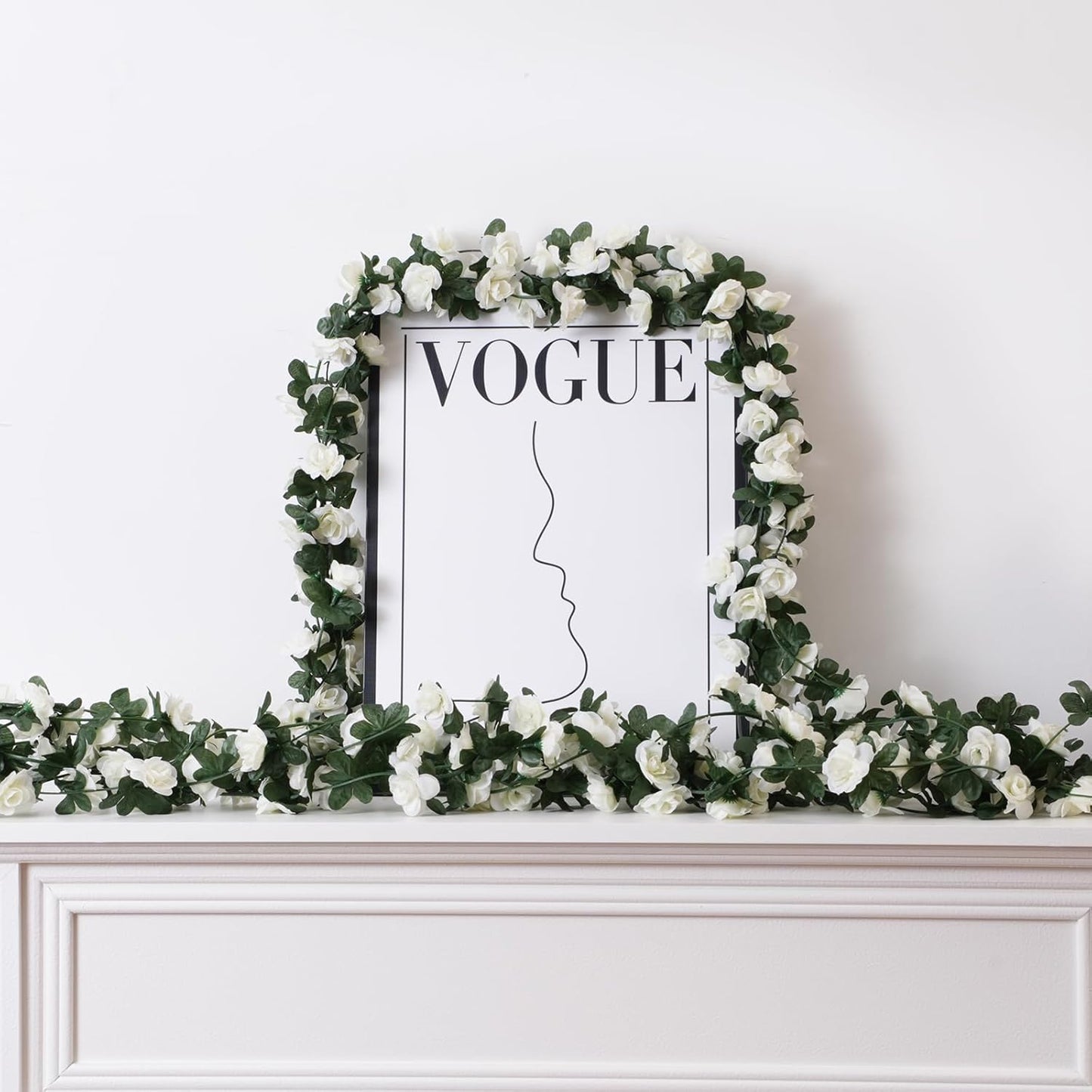 10 Pcs 82FT Flower Garland, Artificial Rose Garland Flowers Plants Fake Flower Hanging Rose Ivy, Birthday Party Valentine's Day Wedding Wall Arch Decor（White）