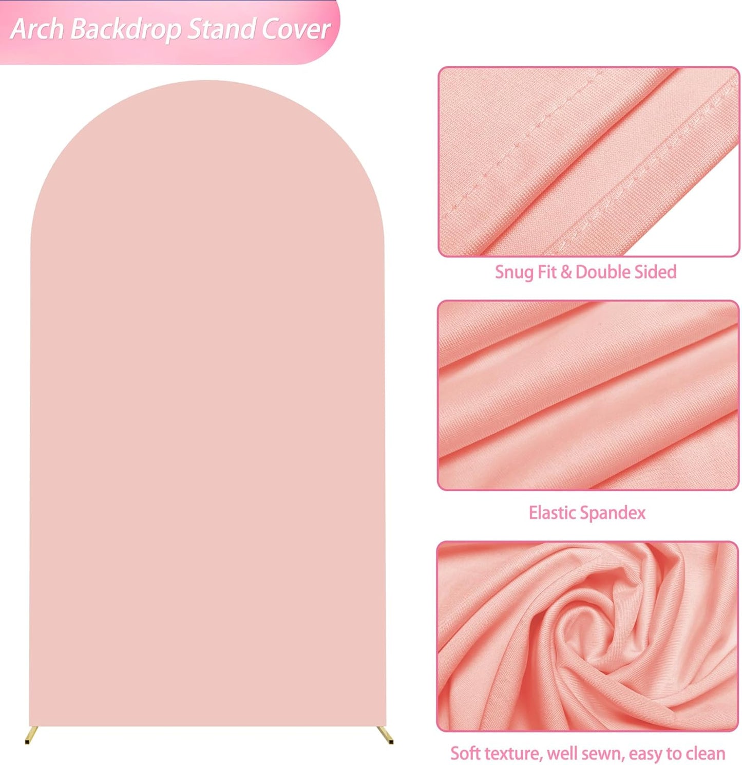 Wokceer 7.2 FT Wedding Arch Stand and Arch Cover, Metal Arch Backdrop Stand with Arch Stand Cover for Birthday Party Wedding Ceremony Bridal Baby Shower Event Decor, Pale Pink
