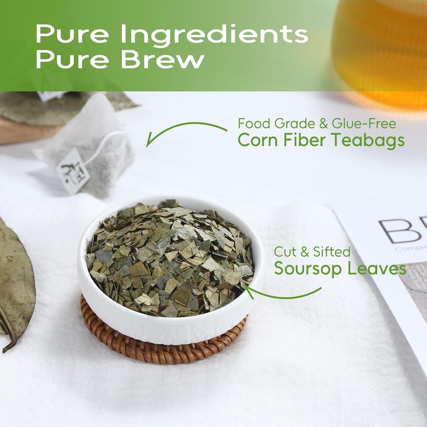 FullChea - Soursop Leaves Tea Bags, 40 Teabags - Premium Soursop Graviola Leaves - Hojas De Guanabana Tea - Non-GMO - Caffeine-free - Improve Digestion, Support Healthy Skin & Sleep