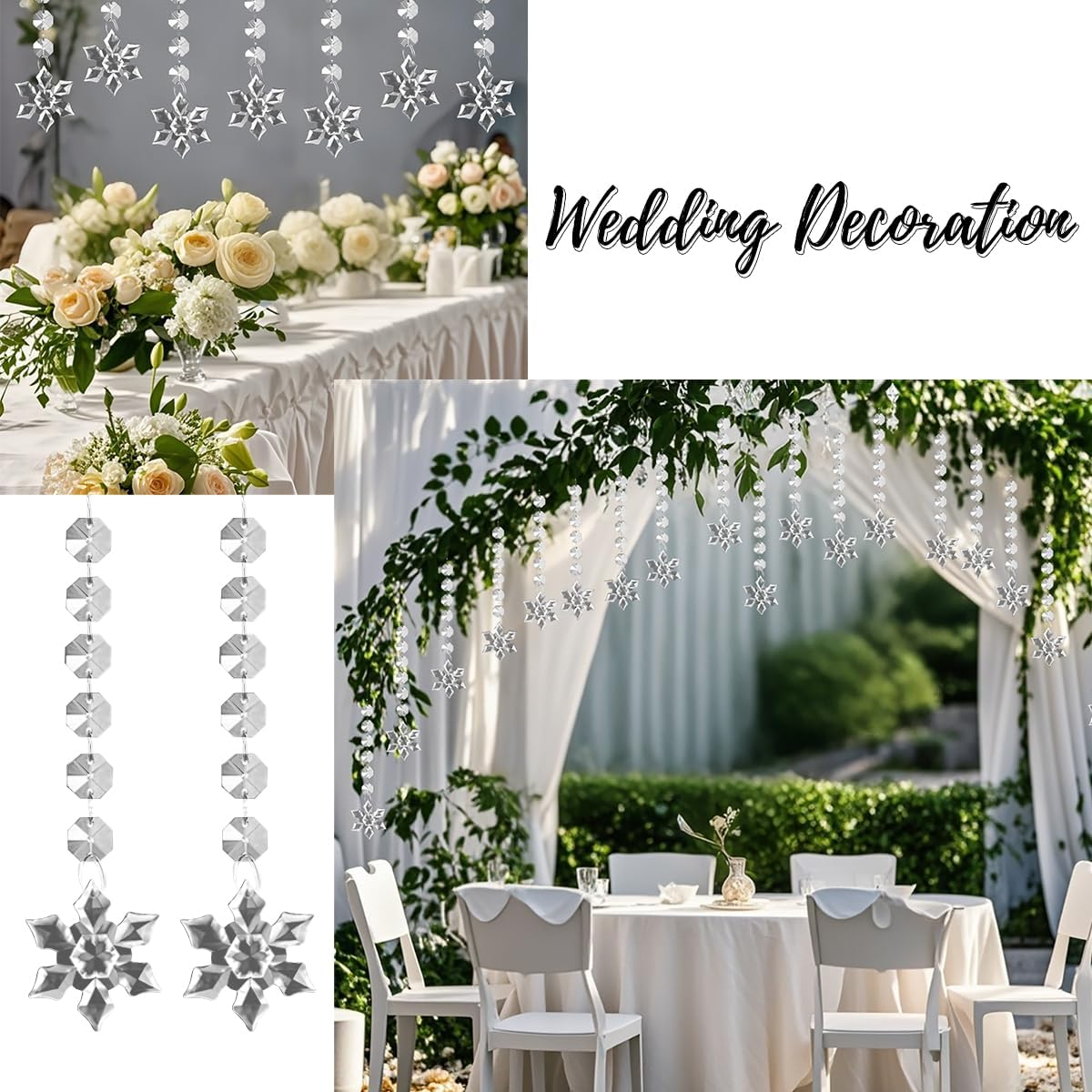 100 Pack Hanging Crystals - Clear Acrylic Prisms Pendant Ornaments for Christmas Tree, Centerpieces, Chandelier, Window & Home Decor, Ideal for Weddings, Parties Decorations (Snowflake)