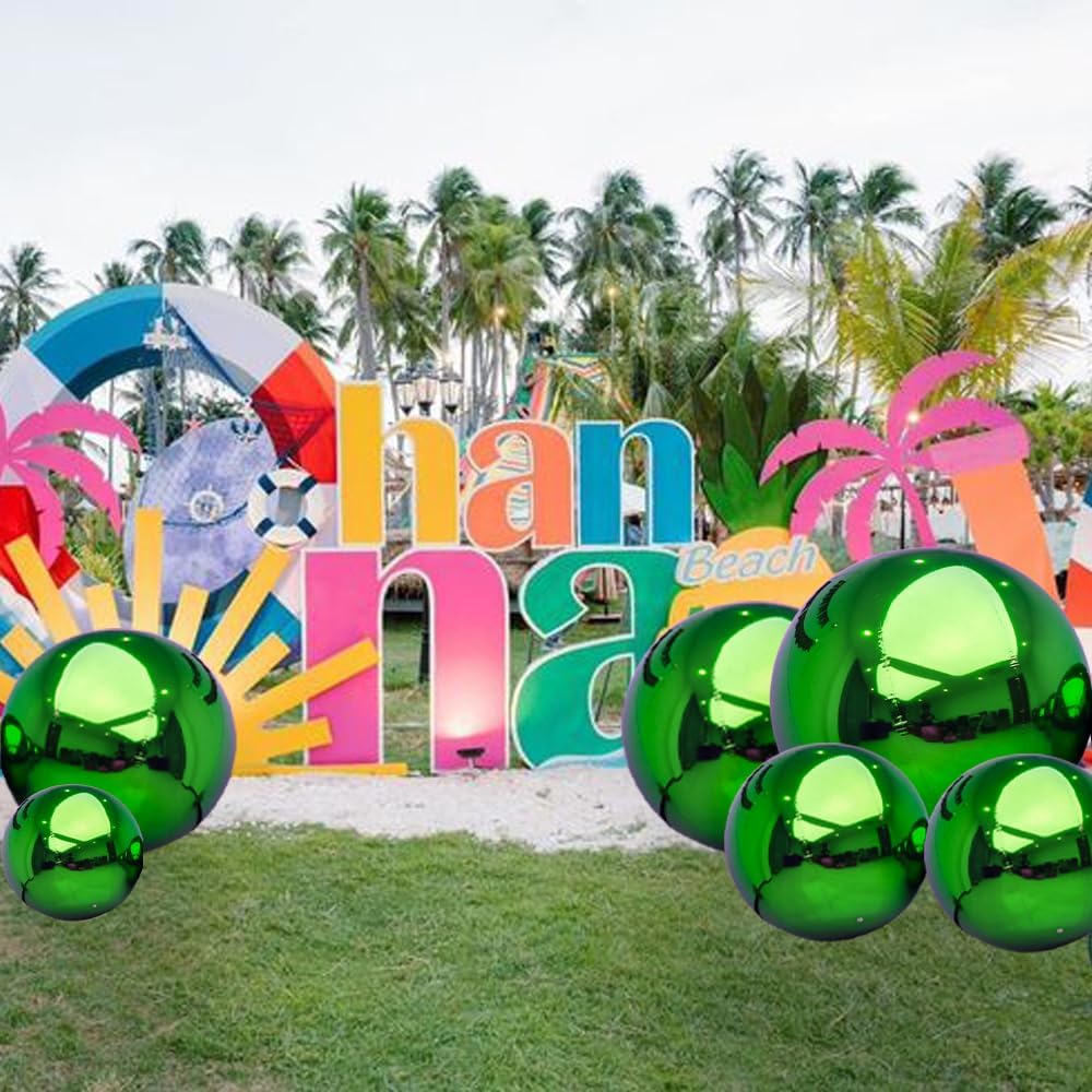 Inflatable Mirror Ball Set - Airtight PVC Spheres for Parties, Weddings, and Events. Perfect for Decoration, Hanging, and Displays. Includes Electric Pump (Green, 24in-2pk_32in_39in_47in_71in)