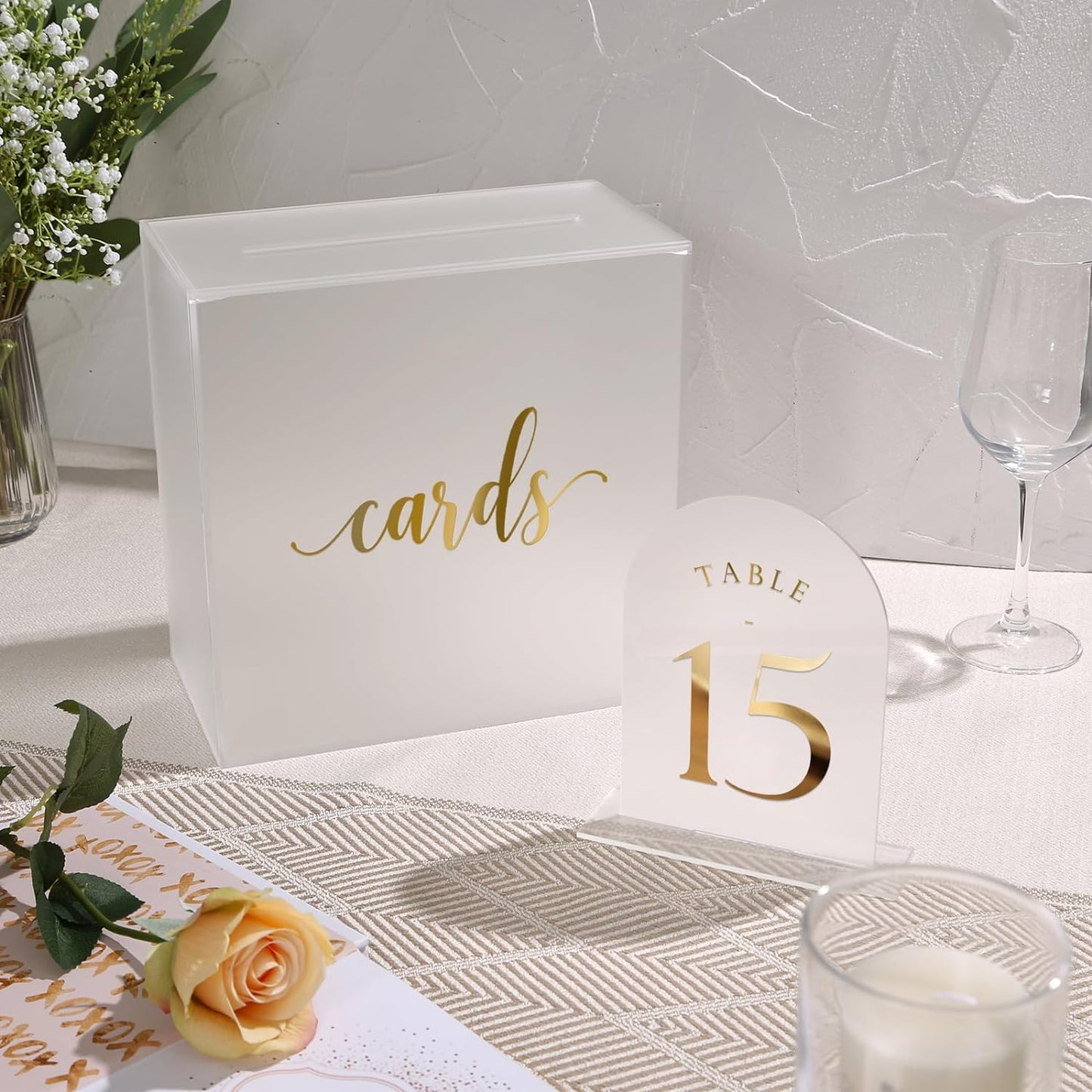 UNIQOOO Frosted Arch Wedding Table Numbers 1-20, Gold Foil Printed 5x7 Acrylic Display Signs and Holders, Pack of 20, Perfect for Centerpiece, Reception, Decoration, Party, Anniversary, Event