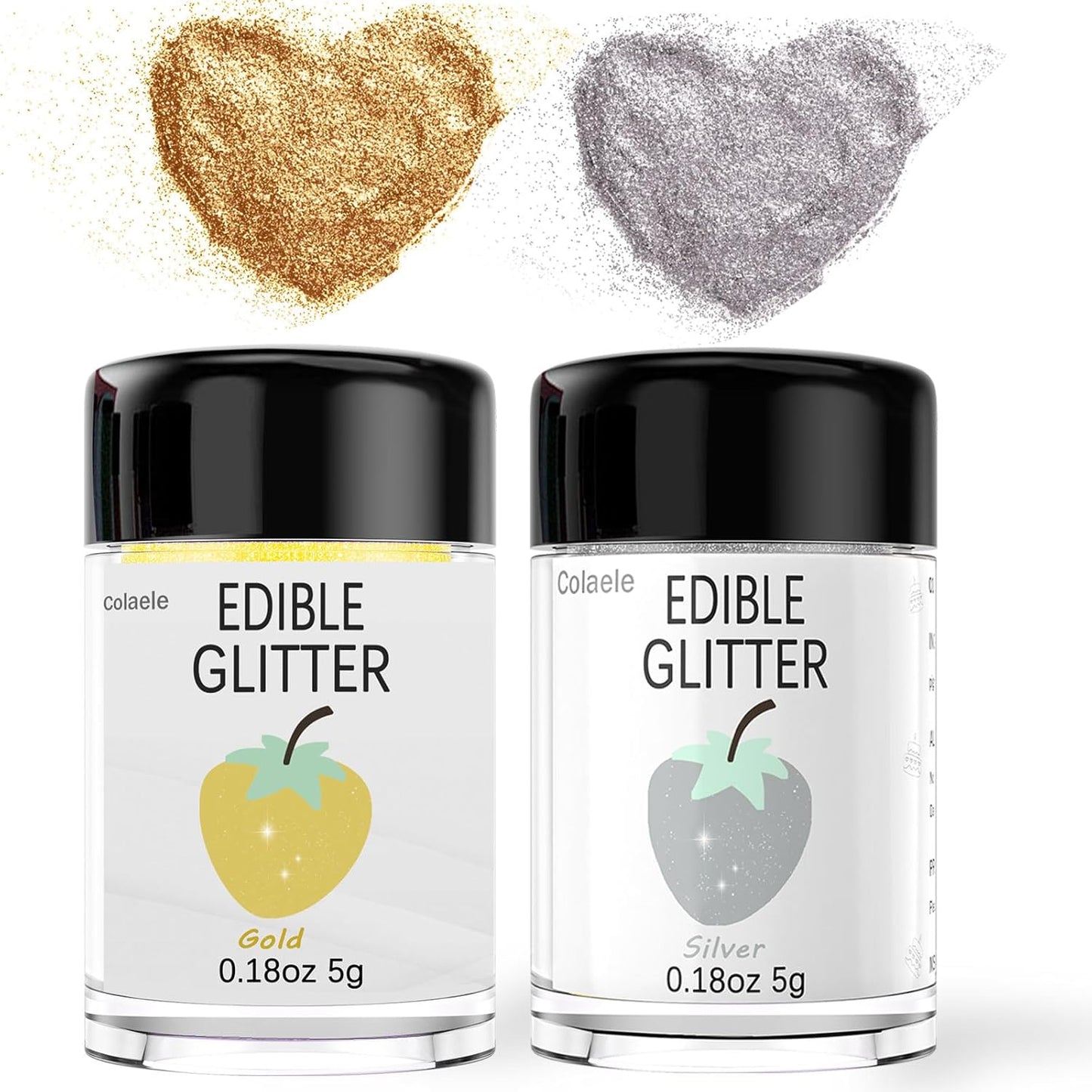 Gold Silver Edible Glitter Glimmer Powder for Cakes Drinks - Colaele 5 grams Food Grade Luster Dust Metallic Food Decorating Sprinkle Disco Brew Dust for Cake Decorations Wine Beverage Dessert, Vegan