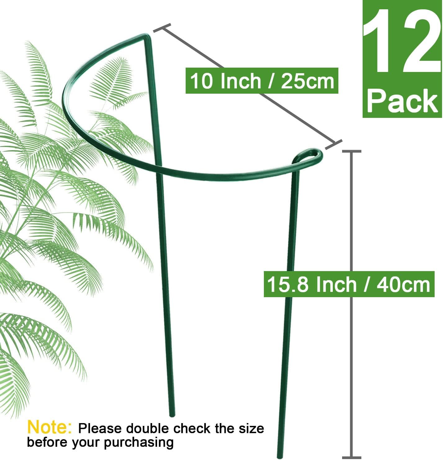 HiGift 12 Pack Plant Stakes for Indoor Plants, Metal Garden Peony Support Cages, Outdoor Plant Supports Ring Prop, Large Plant Stake for Hydrangea,Rose,Flower,Vine,Potted Plants (10" W x 15.8" H)