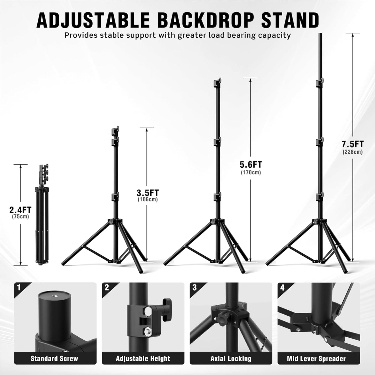 Backdrop Stand 10 x 7.5 FT for Photography Studio, Adjustable Photo Backdrop Stand Kit for Parties, Background Stand with Sandbags, Spring Clamps, Carrying Bag