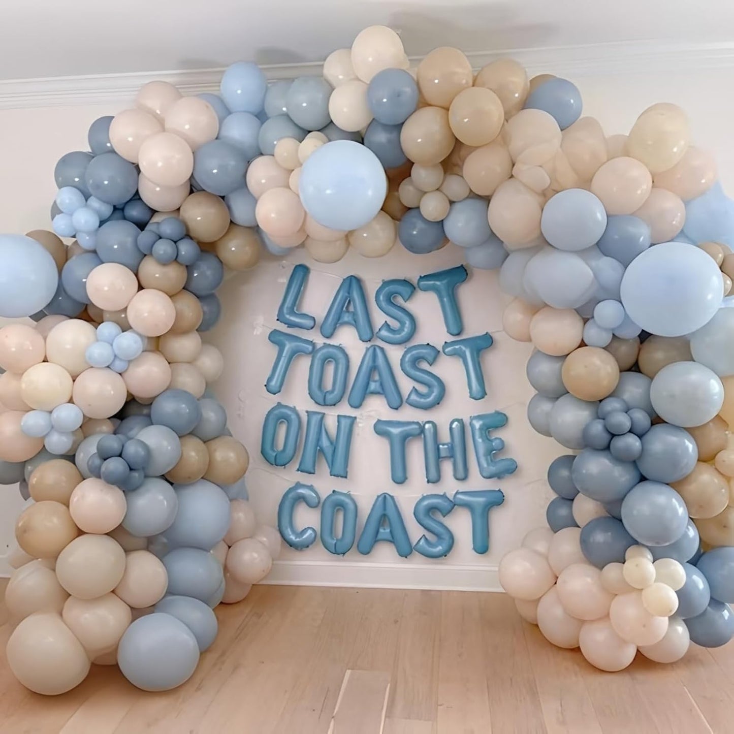 Dusty Blue and White Balloons Haze Pastel Blue Beige Balloon 12inch 60pcs Sand White Ivory Helium Latex Balloon for Arch Birthday Party Decorations Bridal Baby Shower Bachelorette Engagement Wedding