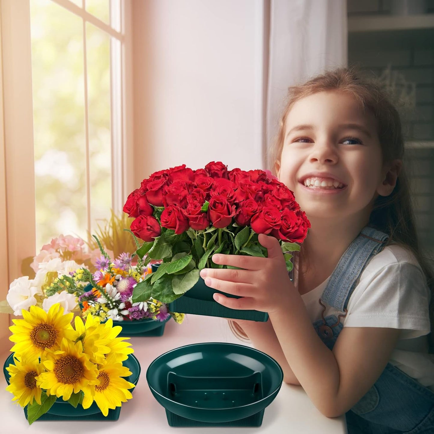 Karenhi 12 Pcs Floral Supplies Green Bowls for Flower Arrangements Large Size 6.3 Inch Floral Foam Bowls for Arrangements Holiday Wedding Fresh Flower Decoration Supplies (Foam Not Include)