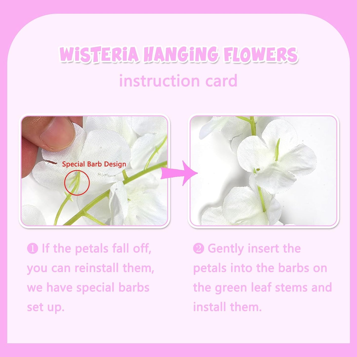 24 Pack Pink Wisteria Hanging Flowers Garland, 3.77 Feet Artificial Flower Vines, Fake Wisteria, Artificial Vines Hanging Garland for Backdrop Outdoor Yard Garden Decor