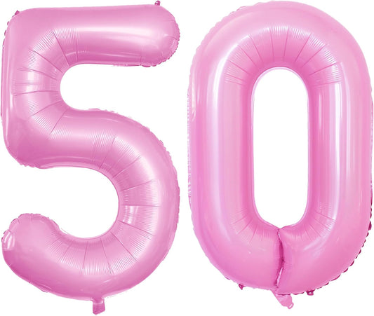 GOER Number 50 Balloons for 50th Birthday Party Decorations,42 Inch Jumbo Foil Helium Balloons for 50th Anniversary (Light Pink)