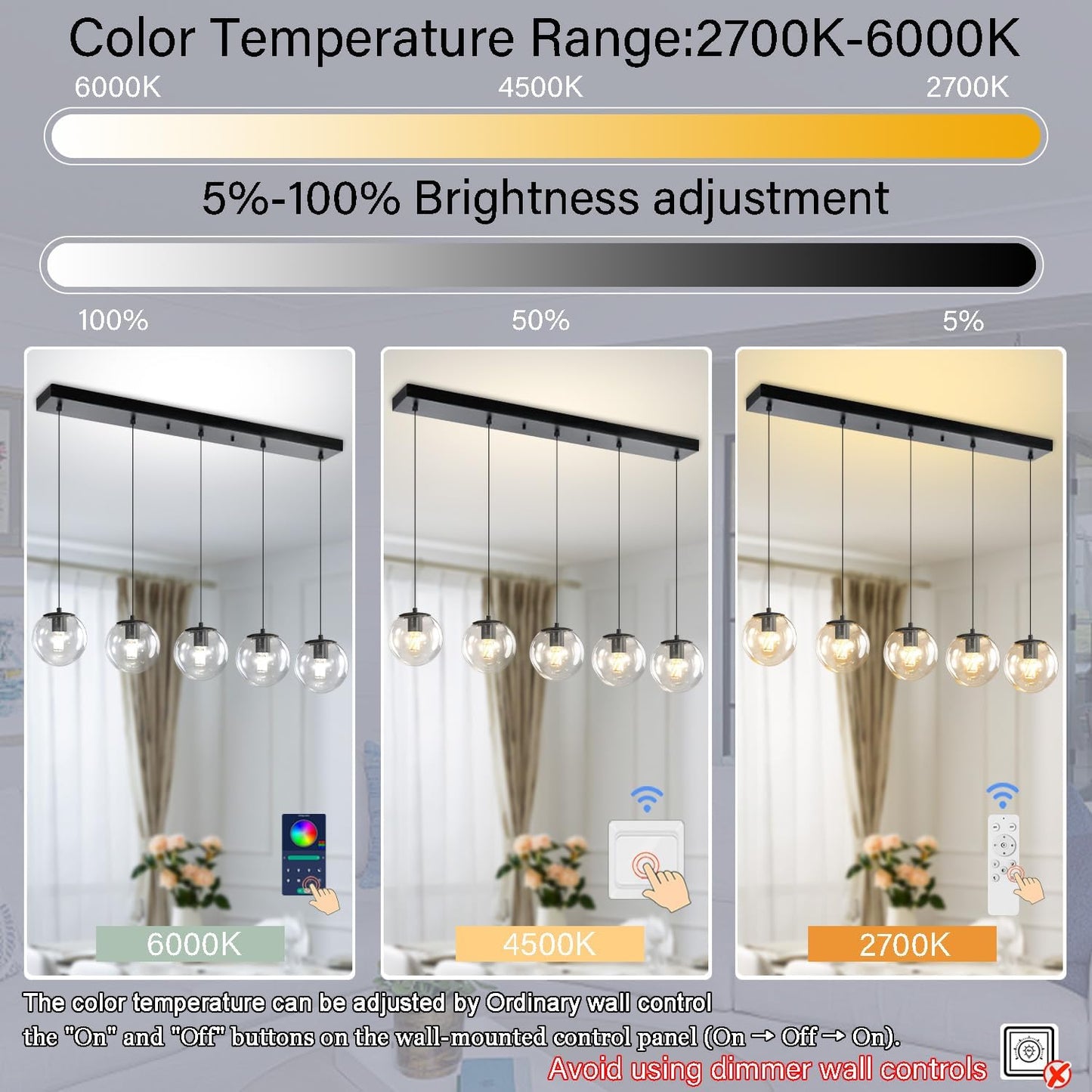 5-Lights Modern Rectangle Chandelier Globe Pendant Light,Black Linear Globe Chandeliers for Dining Room and Kitchen Island