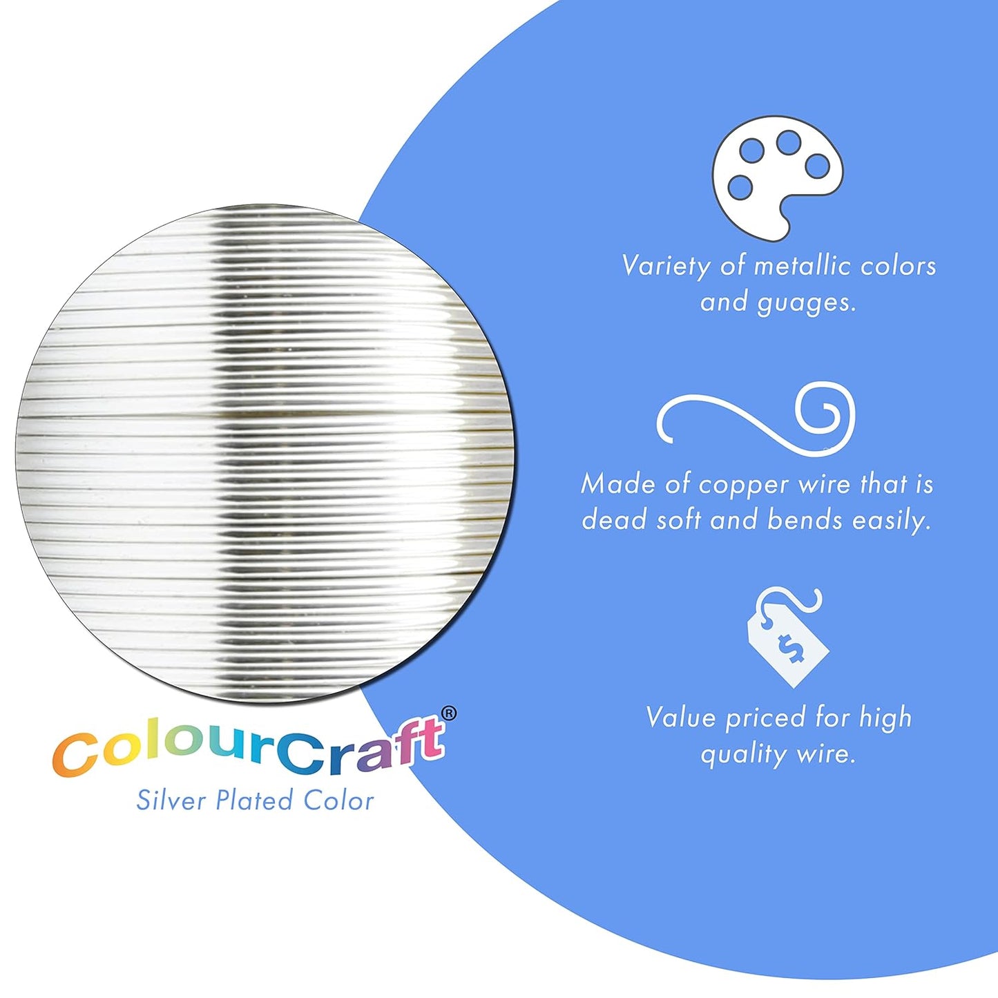 Beadalon ColourCraft Wire, 20 Gauge, Silver Plated, 15 yd Spool