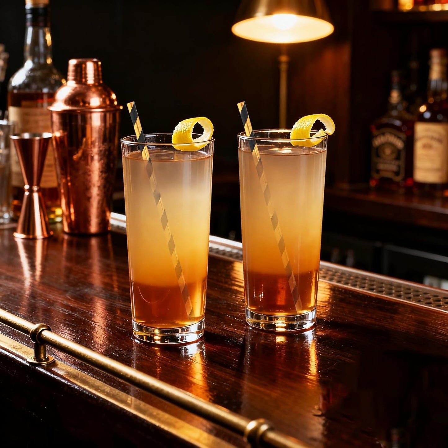 Disposable Paper Drinking Straws - Biodegradable Black Gold Striped Straws for Graduation, Birthday, Party, Bars, 7.75 inch